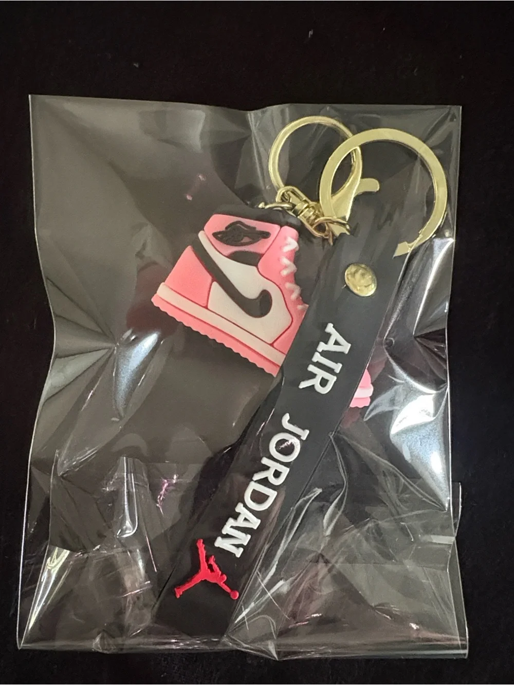 Pink And White Sneaker Keychain Bag Charm With Strap